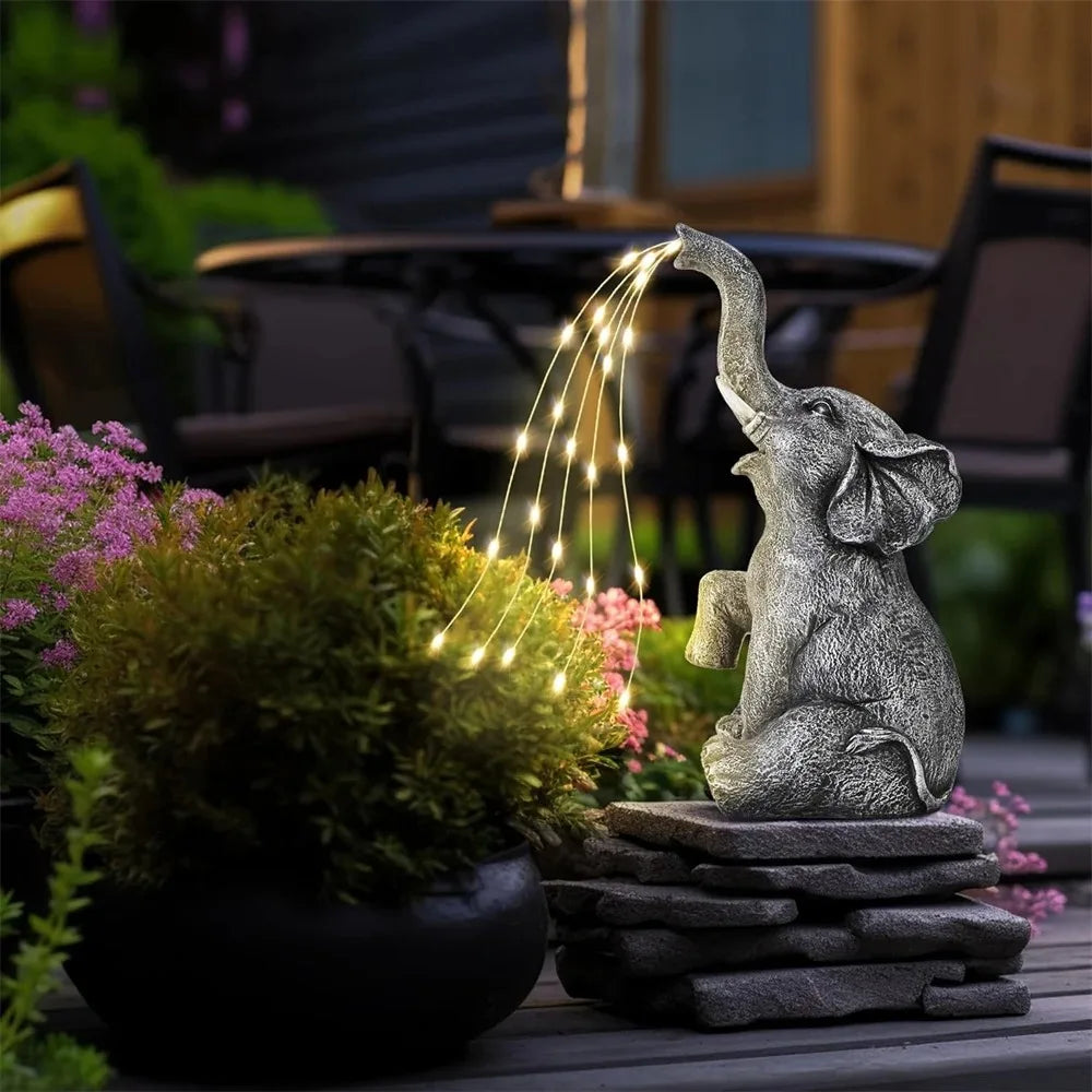 Solar Olifant Beeld met Licht - Voor in de tuin