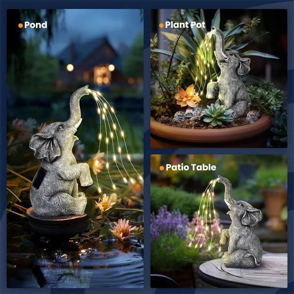 Solar Olifant Beeld met Licht - Voor in de tuin