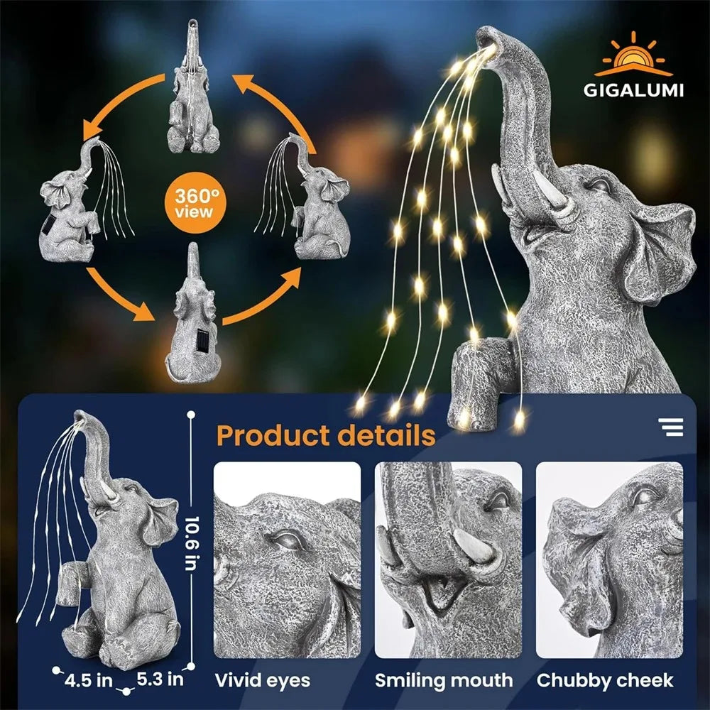 Solar Olifant Beeld met Licht - Voor in de tuin