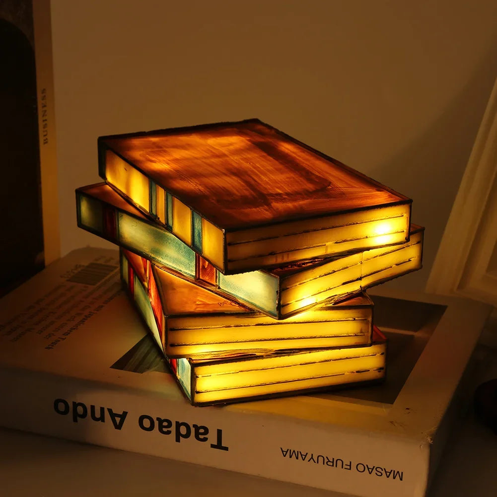 Vintage Gestapelde Boeken Lamp - Stijlvolle Tafellamp voor Lezen