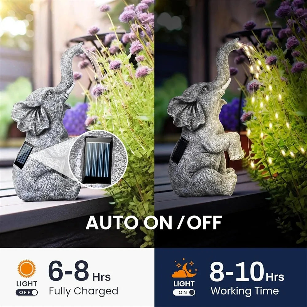Solar Olifant Beeld met Licht - Voor in de tuin