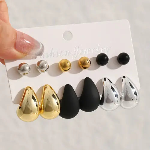 Belleza™ Elegante Waterdruppel Oorbellenset – Goud, Zwart en Zilver