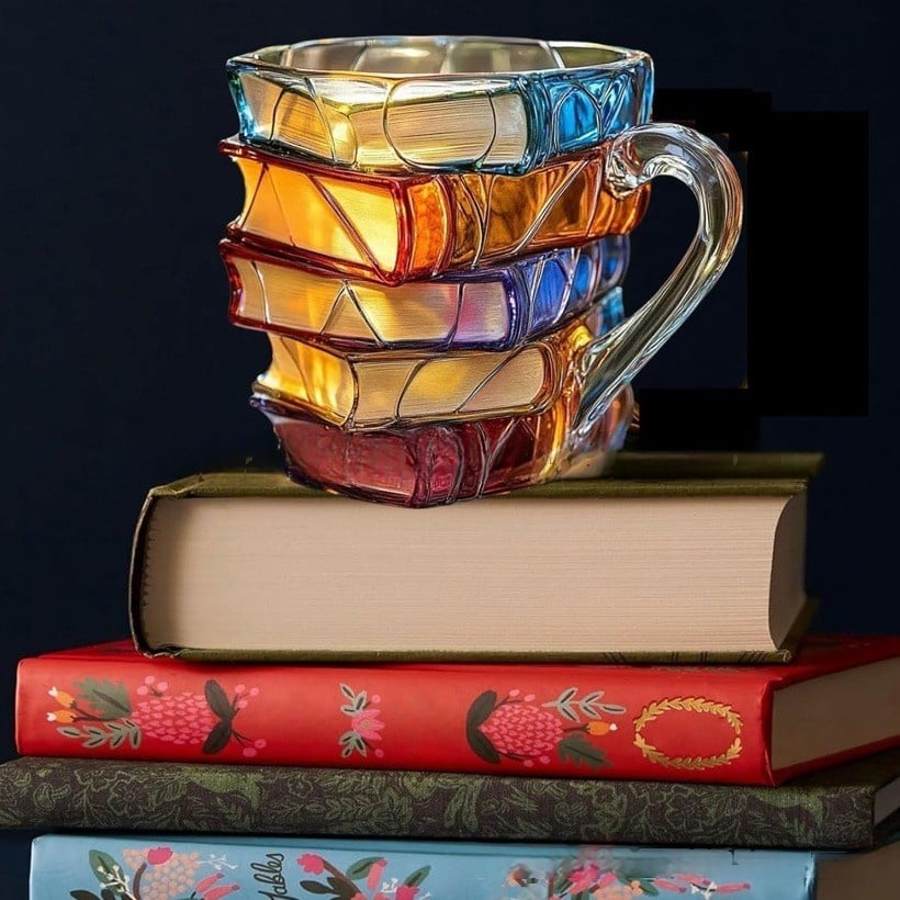 Boekenstapel Mok – Handgeschilderd & Uniek