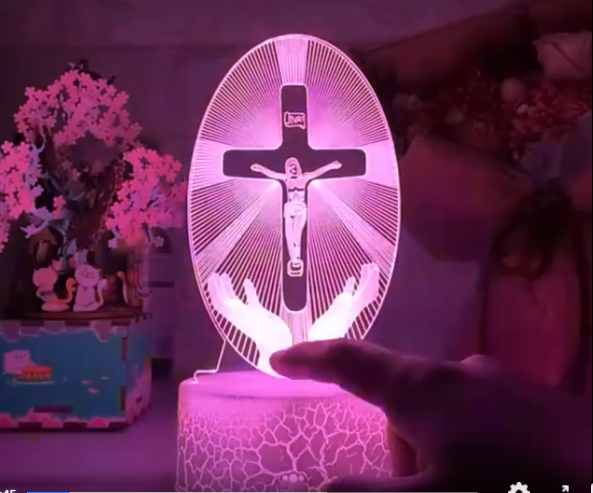 Jezus LED Nachtlamp 3D | Dimbaar Kruisbeeld met 7 kleuren