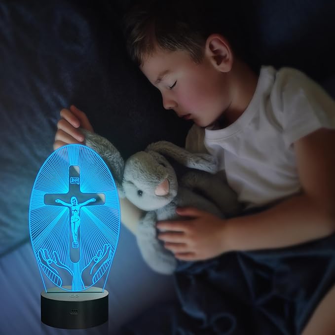 Jezus LED Nachtlamp 3D | Dimbaar Kruisbeeld met 7 kleuren