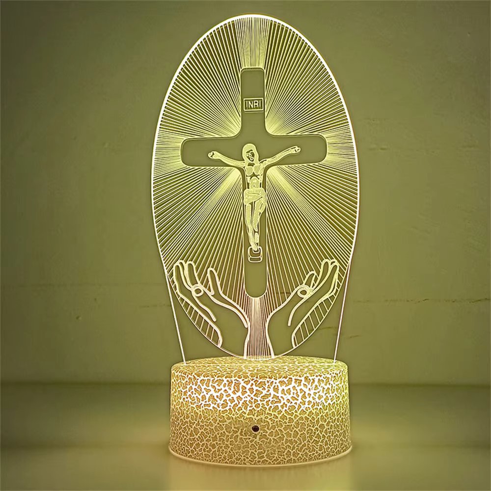 Jezus LED Nachtlamp 3D | Dimbaar Kruisbeeld met 7 kleuren