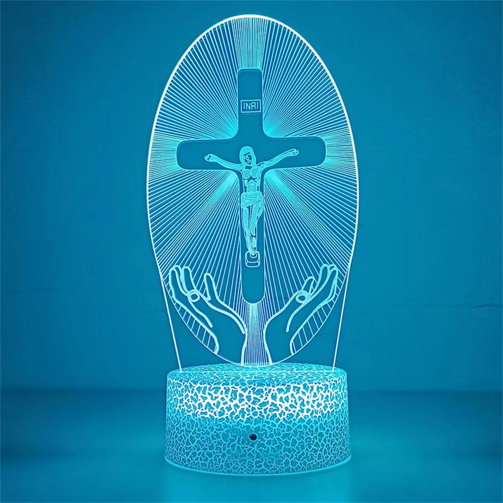 Jezus LED Nachtlamp 3D | Dimbaar Kruisbeeld met 7 kleuren