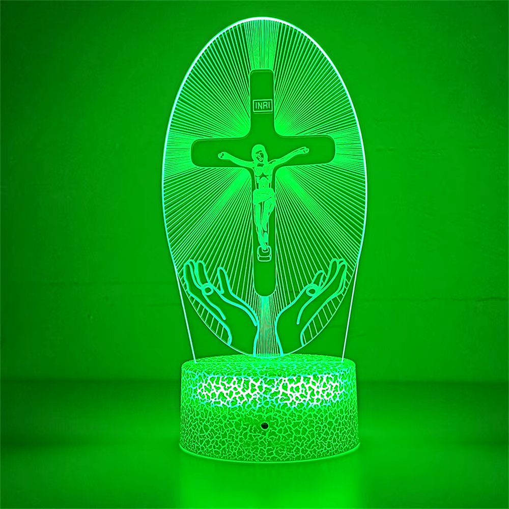 Jezus LED Nachtlamp 3D | Dimbaar Kruisbeeld met 7 kleuren