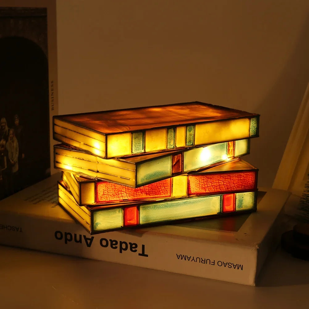 Vintage Gestapelde Boeken Lamp - Stijlvolle Tafellamp voor Lezen