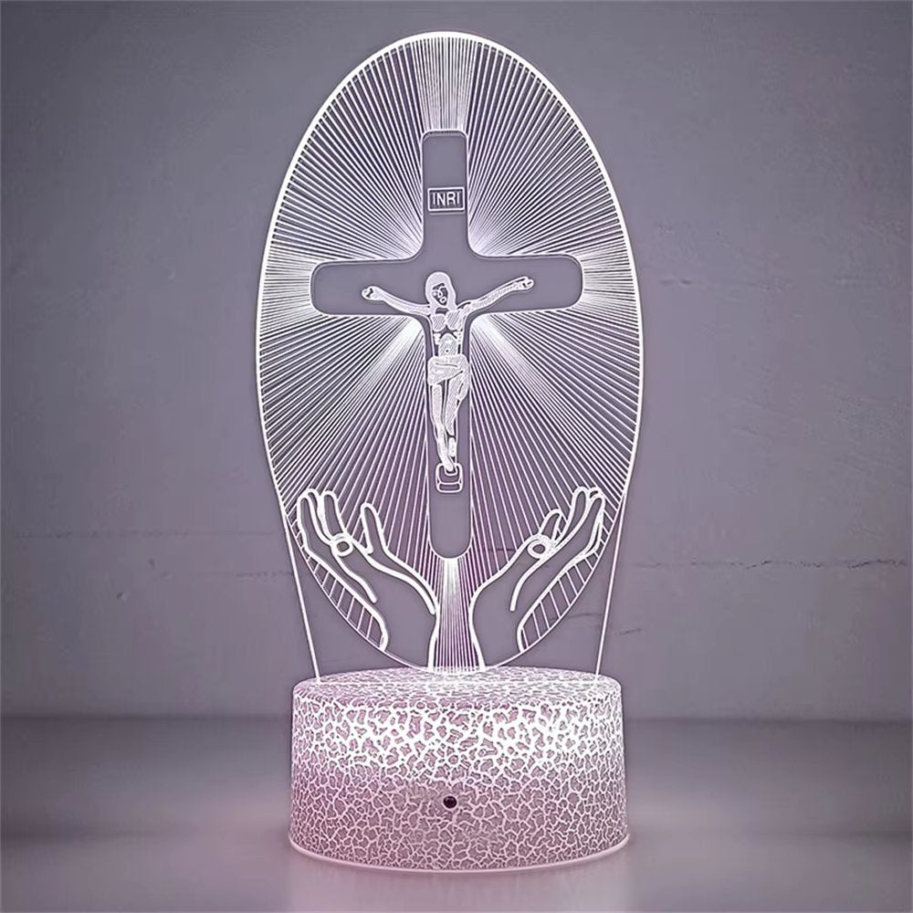 Jezus LED Nachtlamp 3D | Dimbaar Kruisbeeld met 7 kleuren