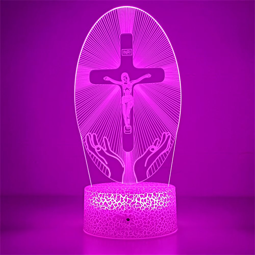 Jezus LED Nachtlamp 3D | Dimbaar Kruisbeeld met 7 kleuren