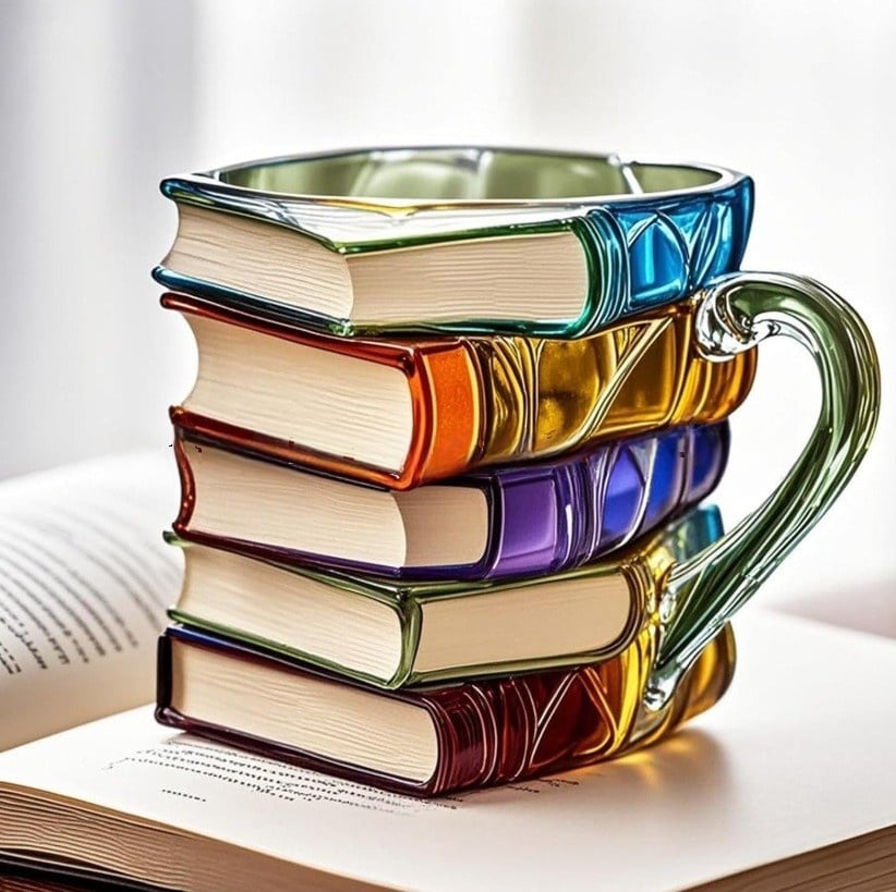 Boekenstapel Mok – Handgeschilderd & Uniek