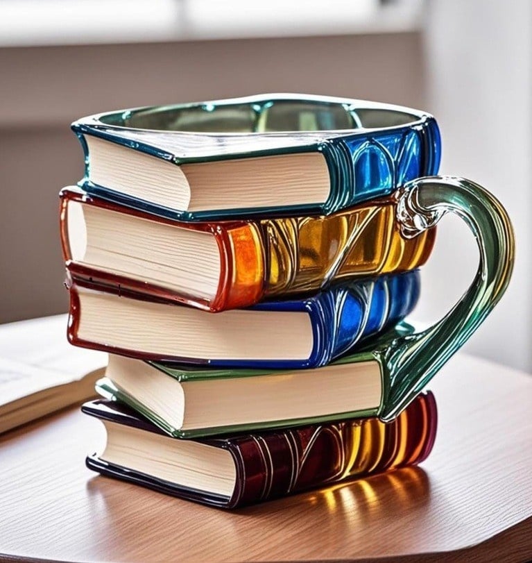 Boekenstapel Mok – Handgeschilderd & Uniek